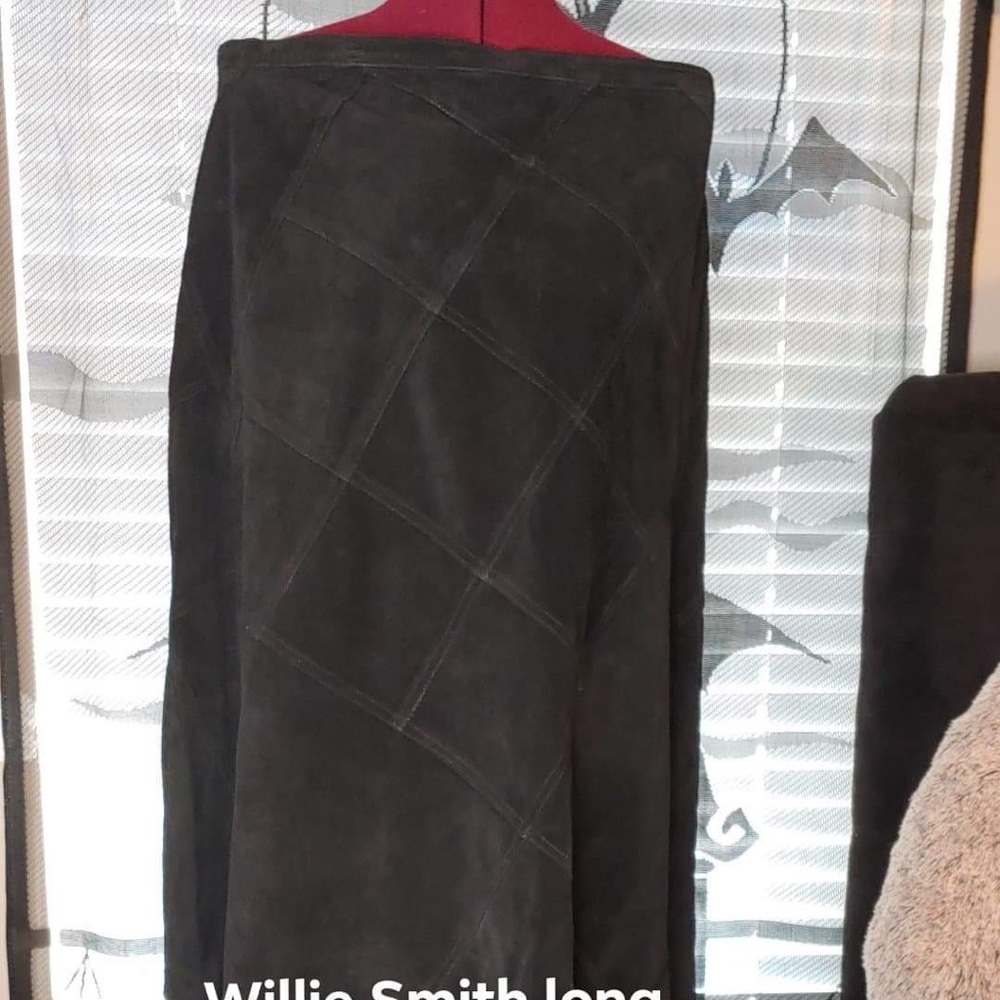 Long black suede skirt